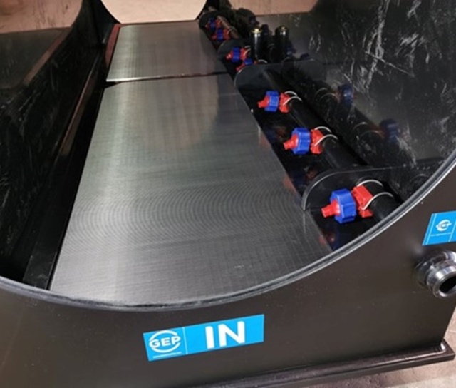 close up of rainwater filter with automatic maintenance nozzles